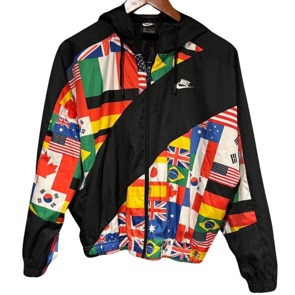 Nike Black Multicolor Flag-Print Windbreaker Jacket World Cup gear